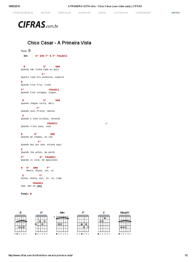A PRIMEIRA VISTA Cifra - Chico César (Com Vídeo-Aula) - CIFRAS | PDF