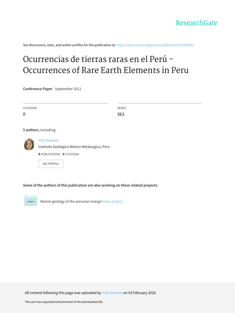 Tierras Raras en Perú: Ocurrencias y Tipos | PDF | Roca (geología ...