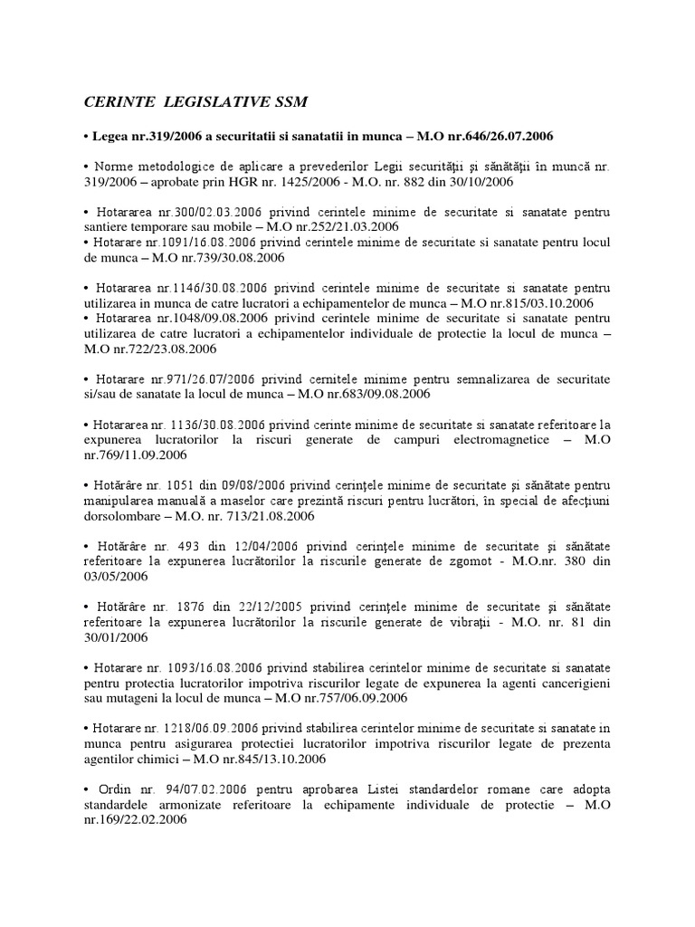 Cerinte Legislative Ssm
