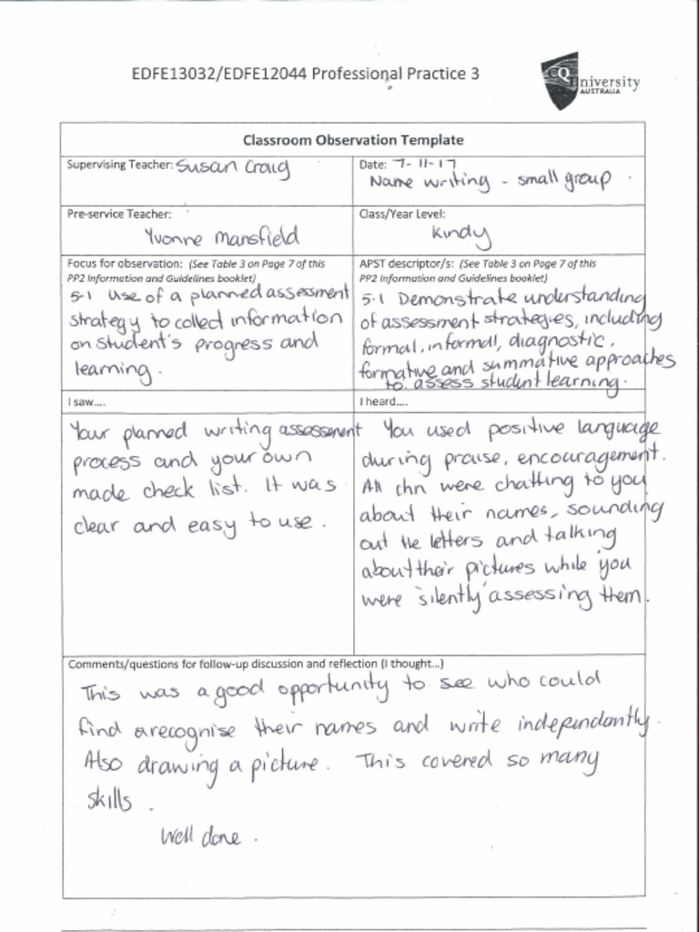 Name Writing Lesson Observation | PDF
