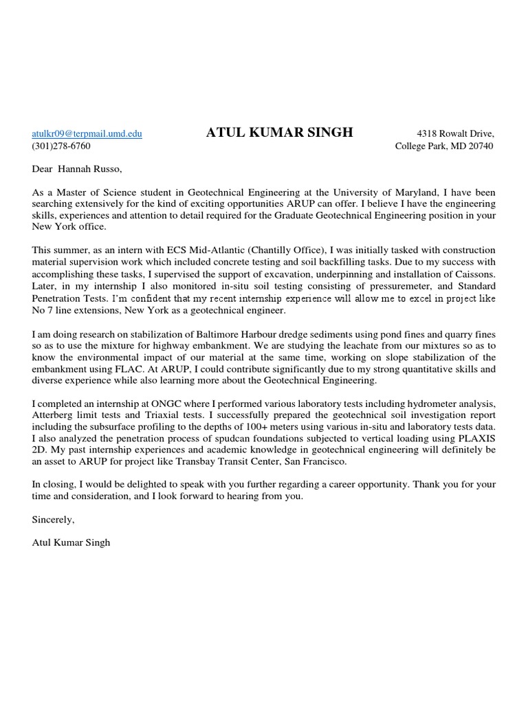Environmental Engineering Cover Letter