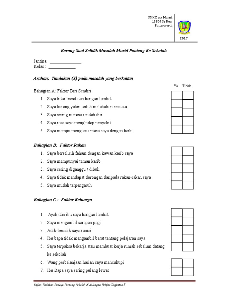 Borang Soal Selidik Masalah Murid Datang Pdf