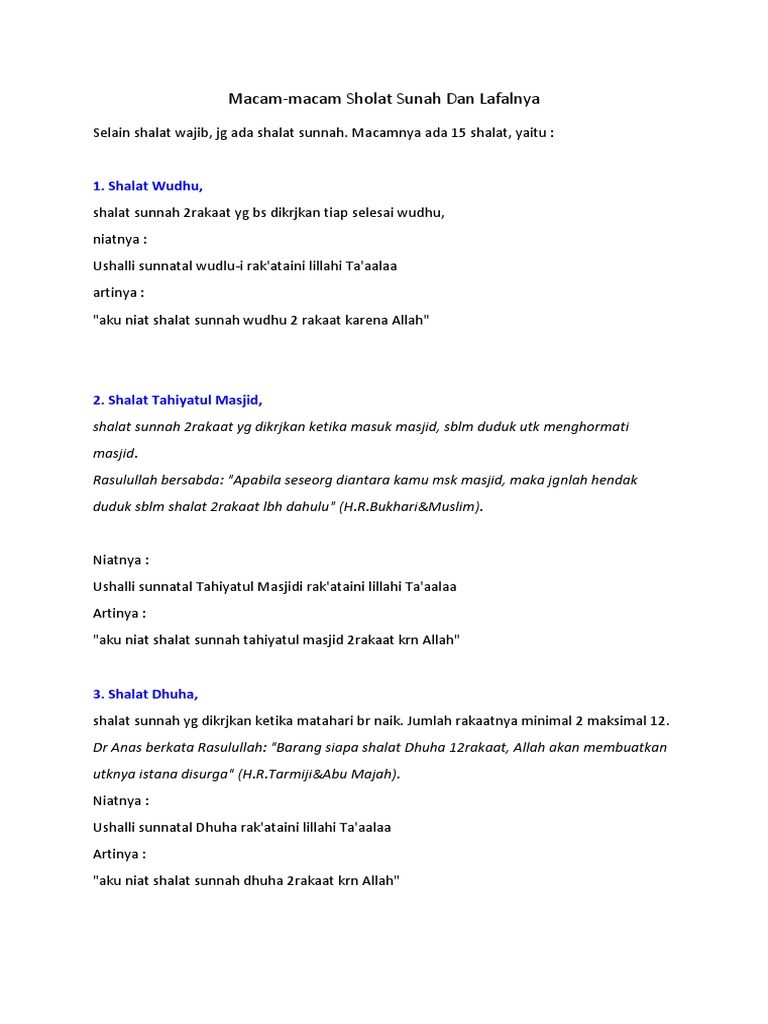 Macam2 Sholat Sunah Dan Lafalnnya