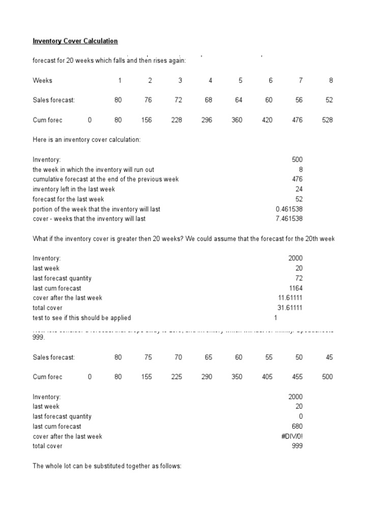 Inventory Cover Calculation Spreadsheet PDF Teaching Mathematics Business