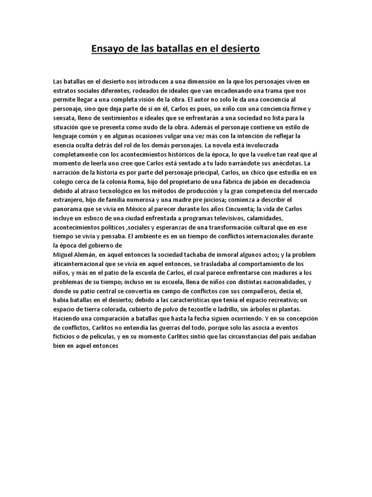Ensayo de Las Batallas en El Desierto PDF Estratificación social Novelas