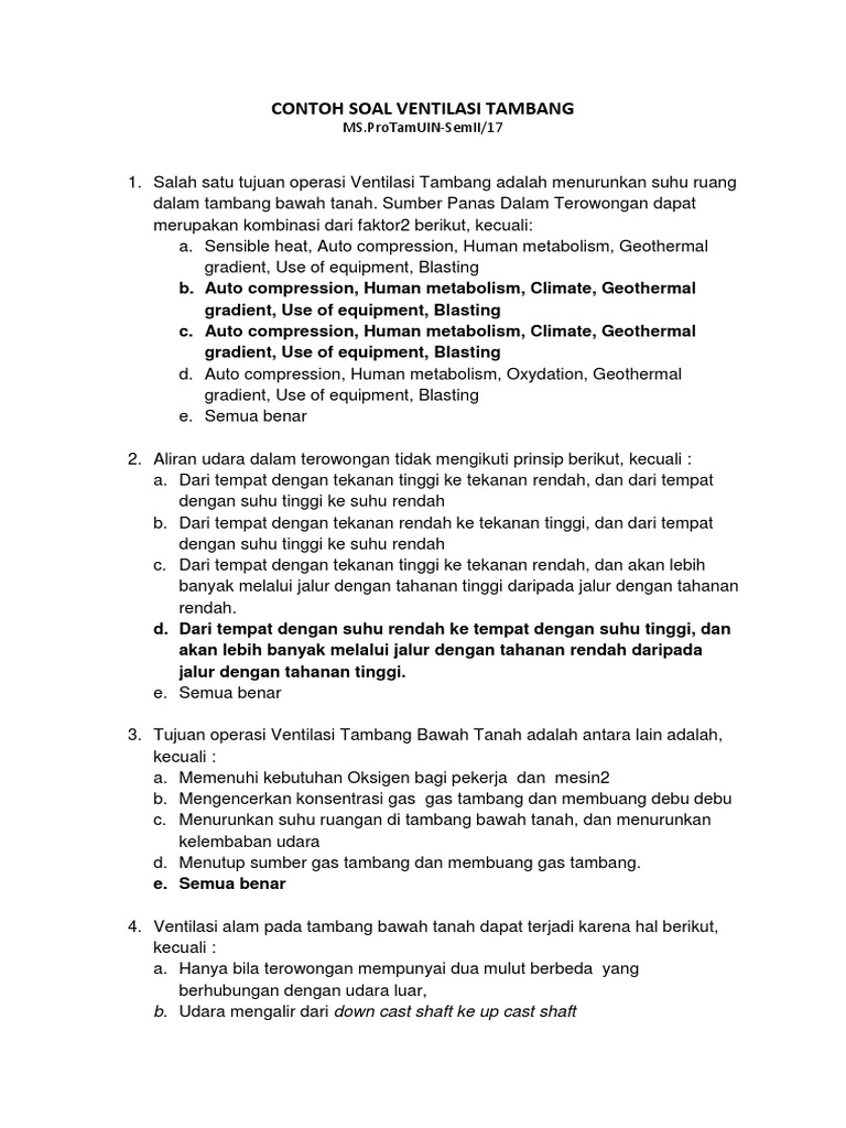 Contoh Soal Ventilasi Tambang