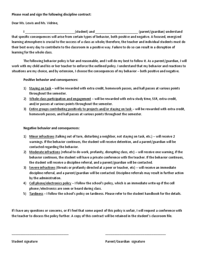 Discipline Contract | PDF | Teachers | Pedagogy