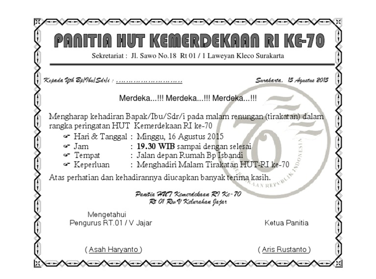 87 Contoh Undangan Acara Tirakatan Terbaru