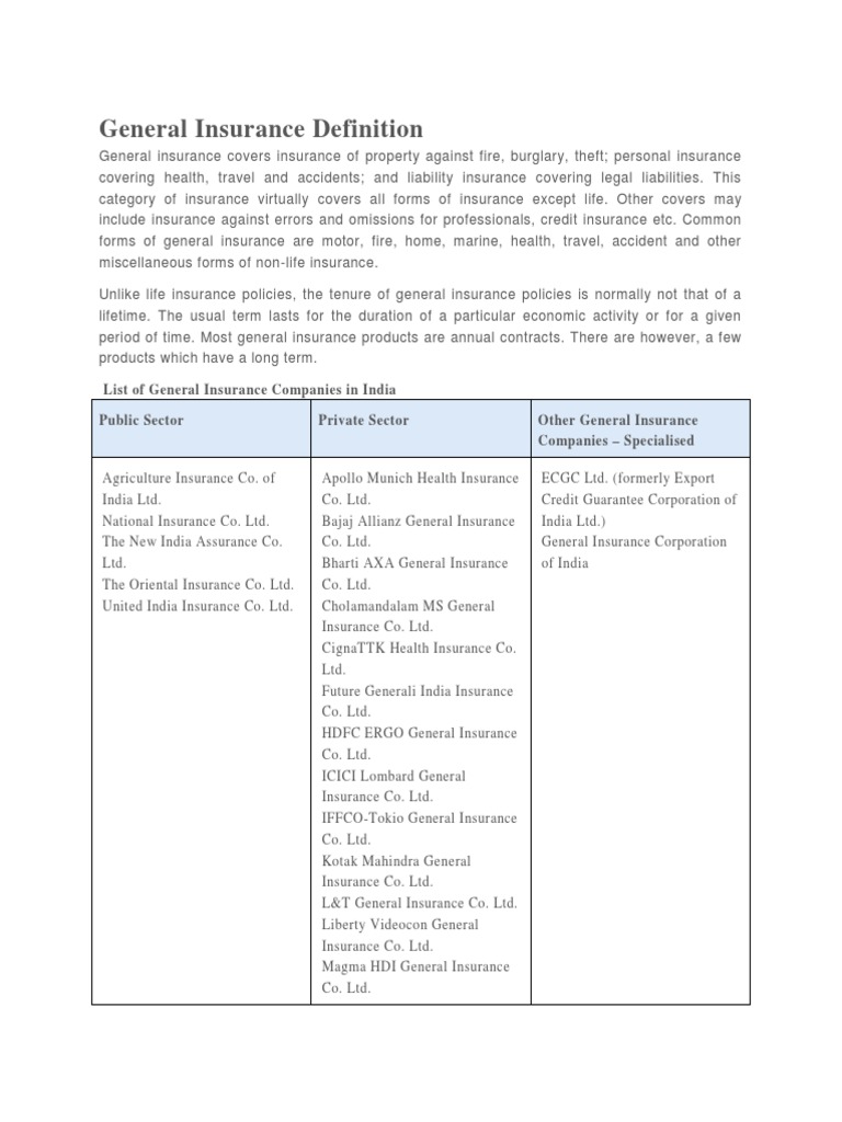 General Insurance Definition Insurance Risk