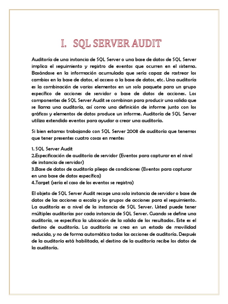 Auditoría en SQL Server 2008 | PDF | Servidor SQL de Microsoft ...