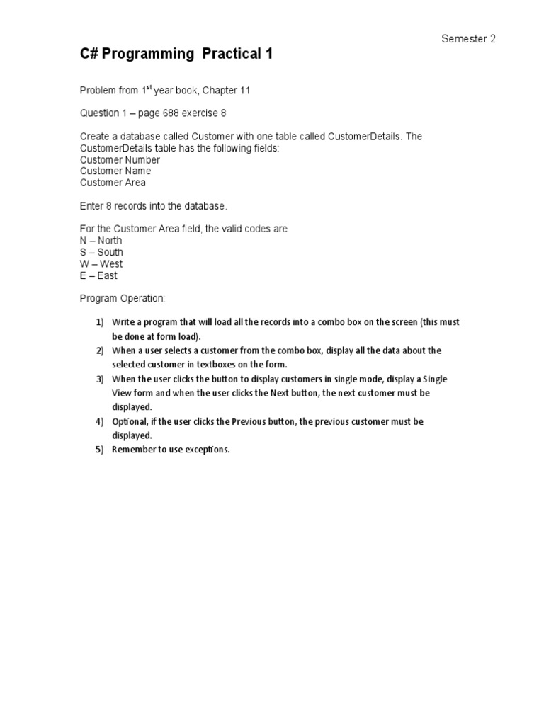 C# Customer Database Programming Exercise | PDF | Computers