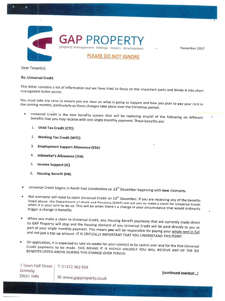 Gap Property Universal Credit Letter