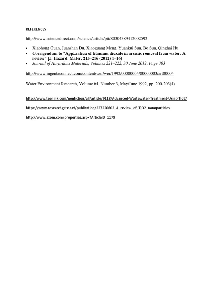 Corrigendum To "Application of Titanium Dioxide in Arsenic Removal From