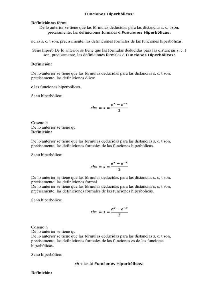 Funciones Hiperbólicas | PDF | Cálculo | Relaciones matematicas