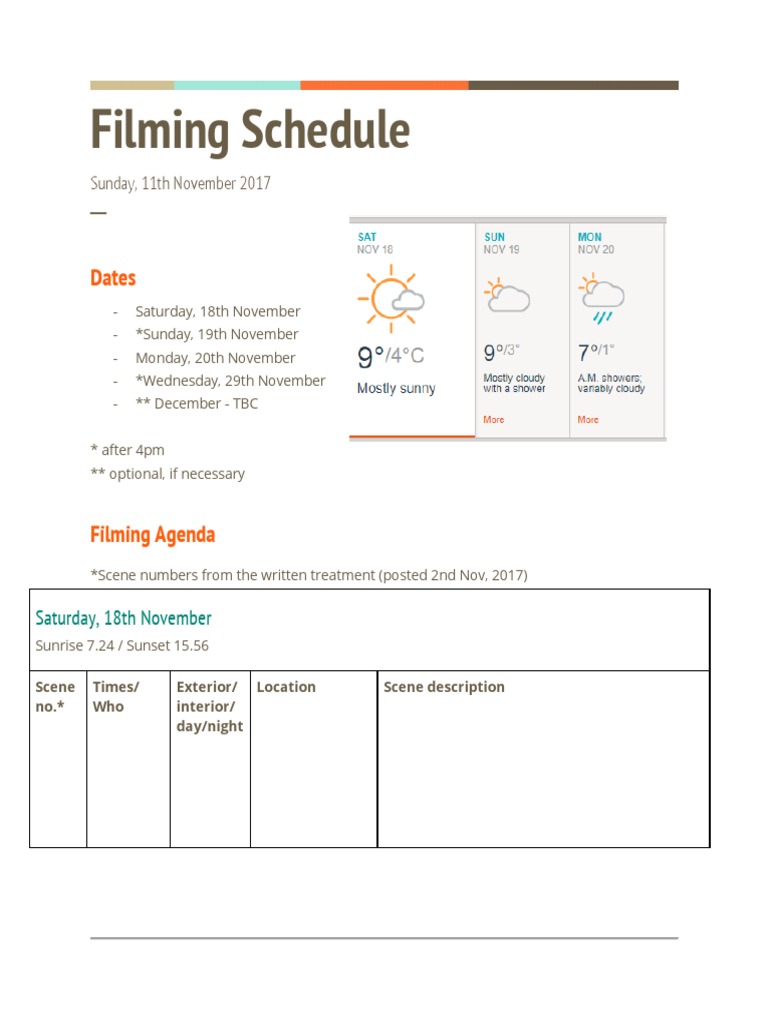 Filming Schedule PDF Leisure Entertainment (General)
