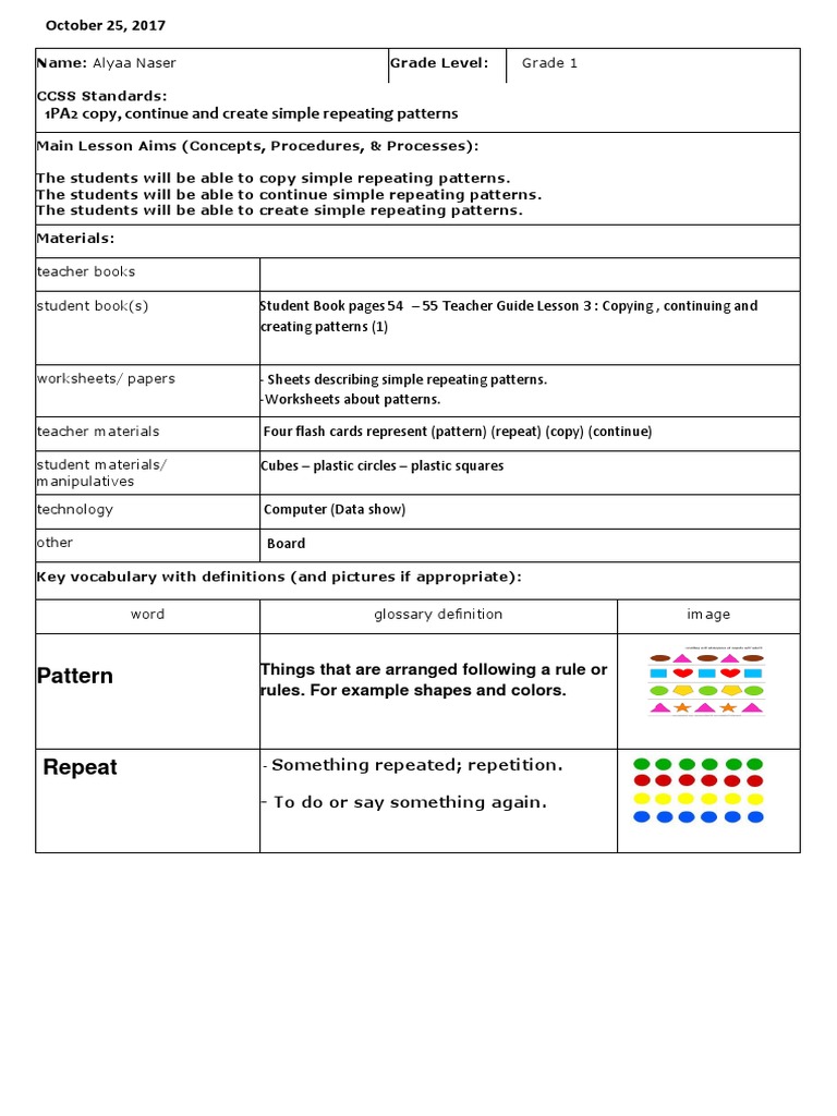 Math Lesson Plan 4 PDF Pattern Lesson Plan