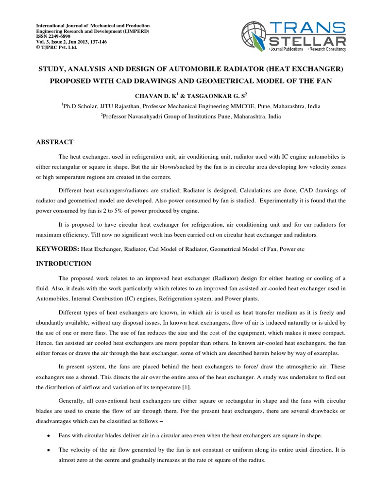 Study, Analysis and Design of Automobile Radiator PDF | PDF | Radiator ...