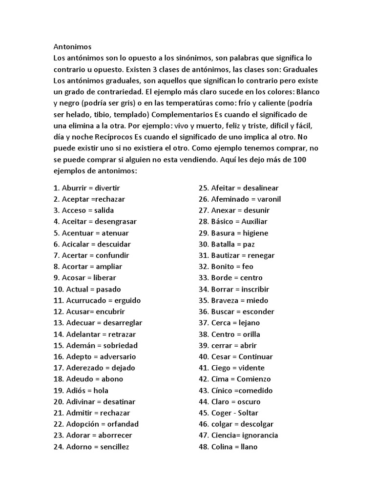 Los Sinónimos Son Palabras Que Tienen El Mismo Significado