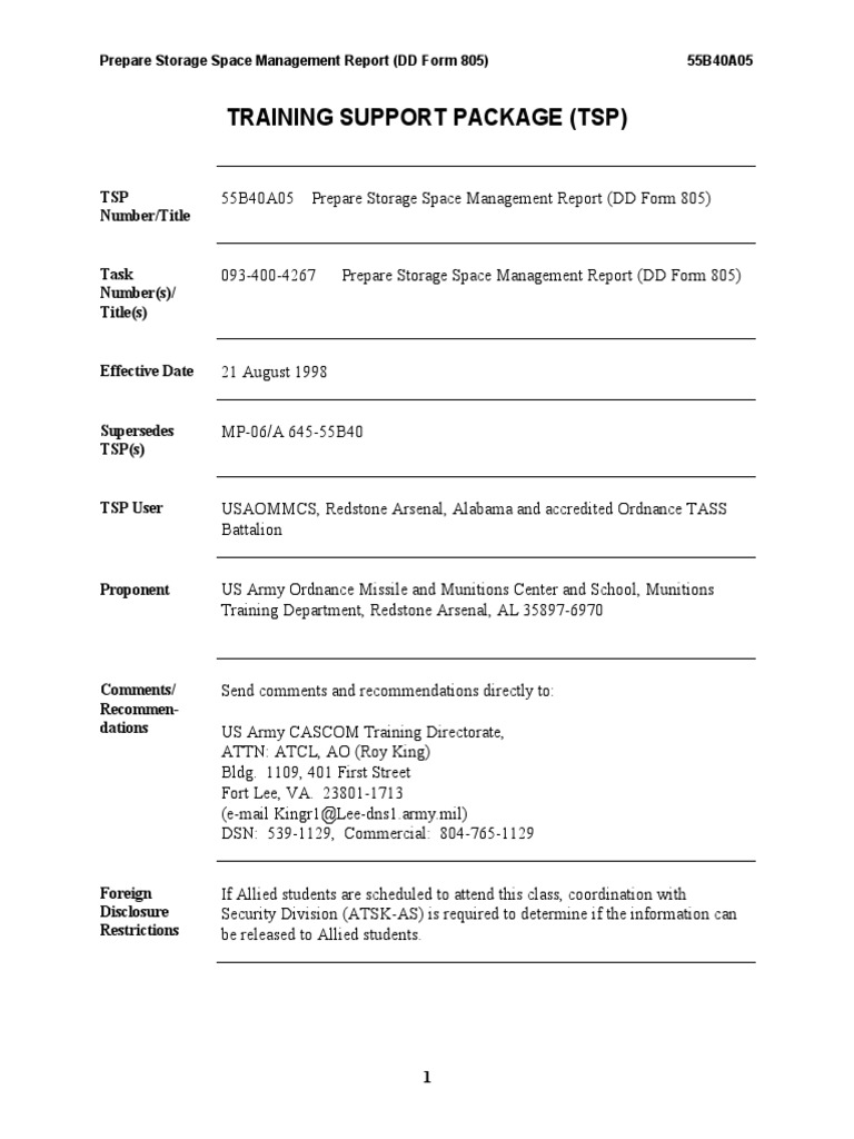 Training Support Package (TSP) PDF Test (Assessment) Lesson Plan