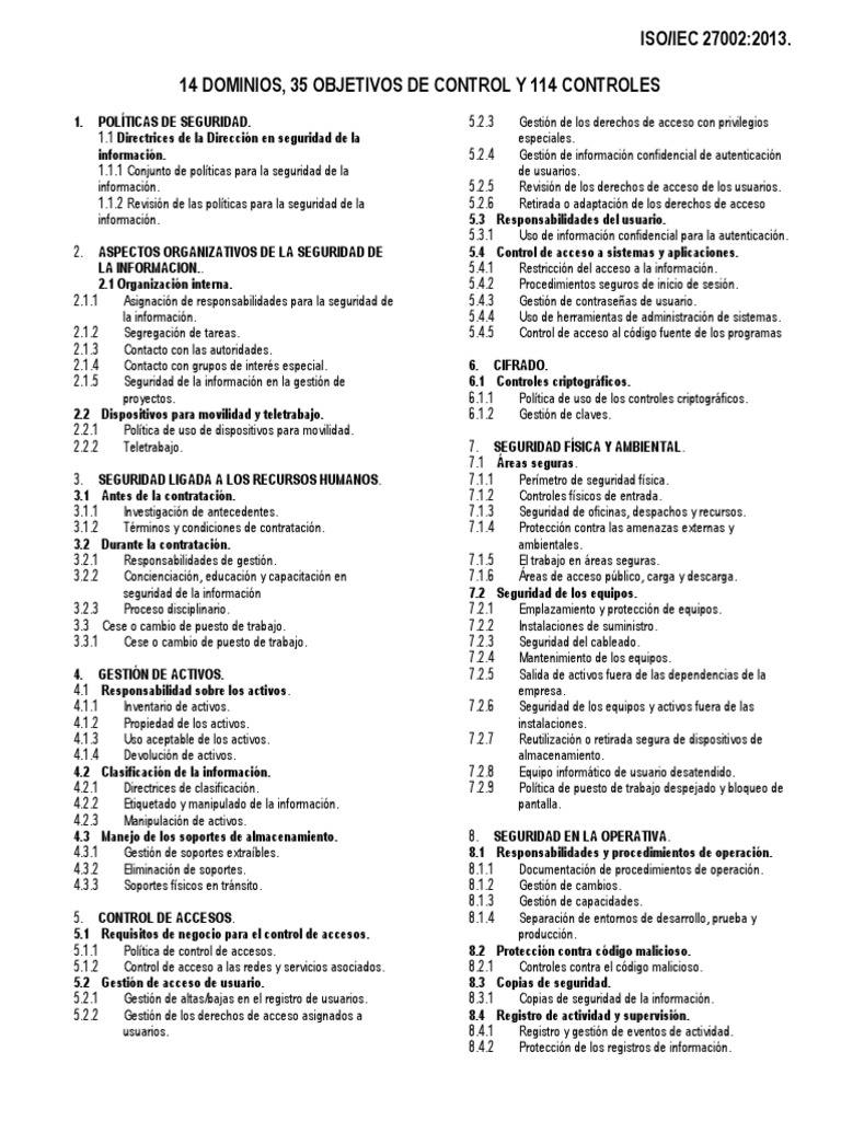 ISO 27000 Dominios Objetivos y Controles | PDF