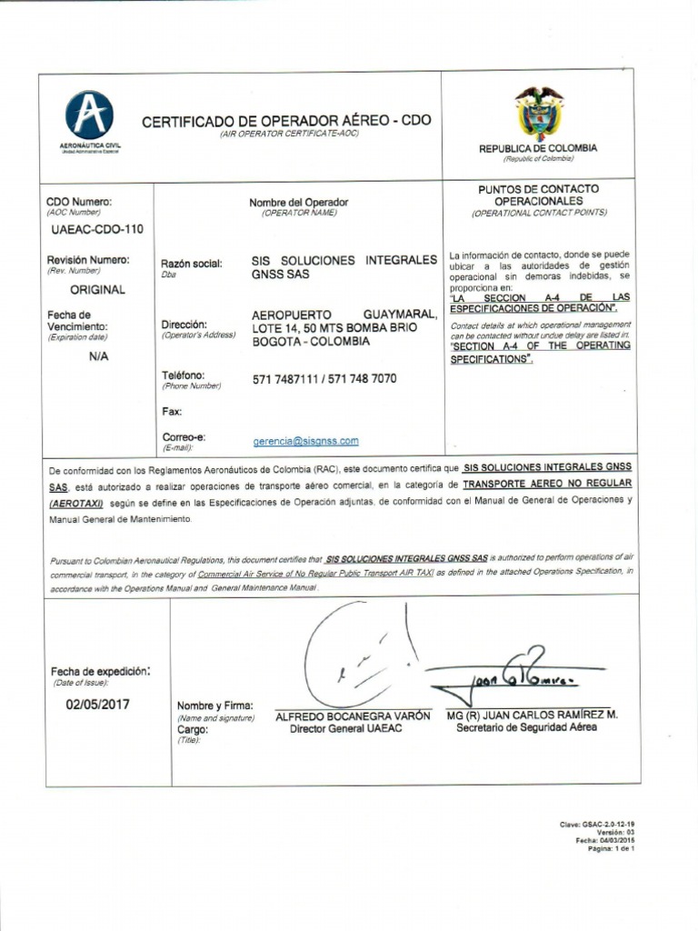 Certificado de Operador Aéreo