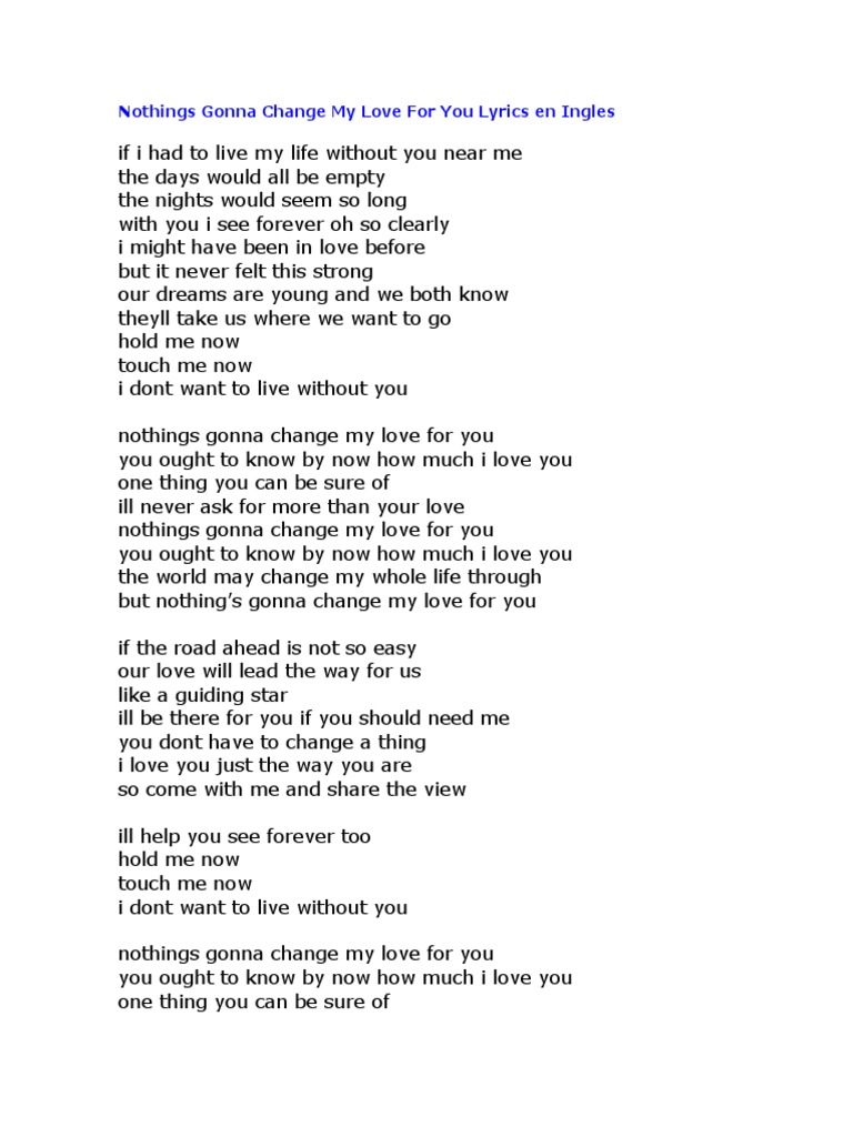 Nothings Gonna Change My Love For You Lyrics en Ingles | PDF | Spanish