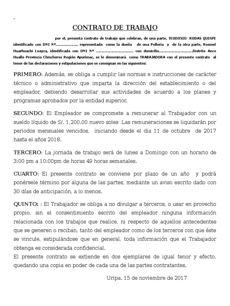 Top 89+ imagen modelo de contrato para empleados de restaurante en colombia