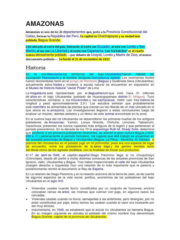 La historia y geografía de la región amazónica del departamento de ...