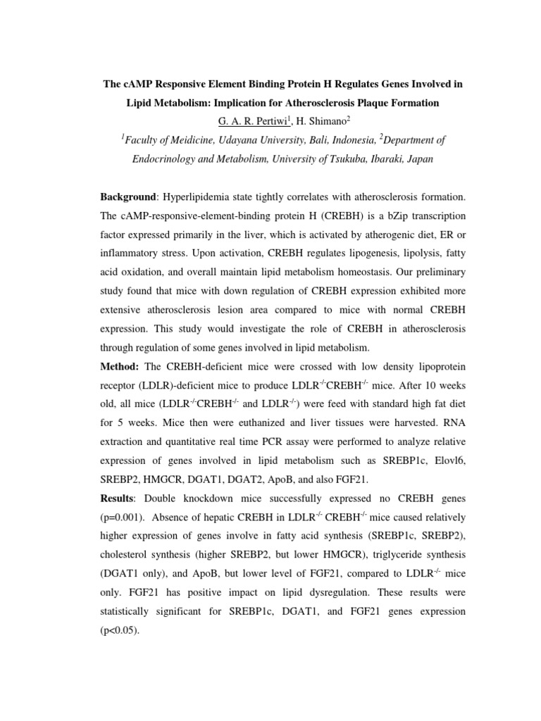 The CAMP Responsive Element Binding Protein H Regulates Genes Involved ...