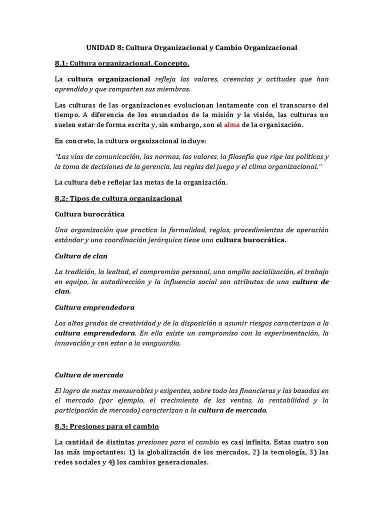 Cultura y Cambio Organizacional | PDF | Desarrollo organizacional ...
