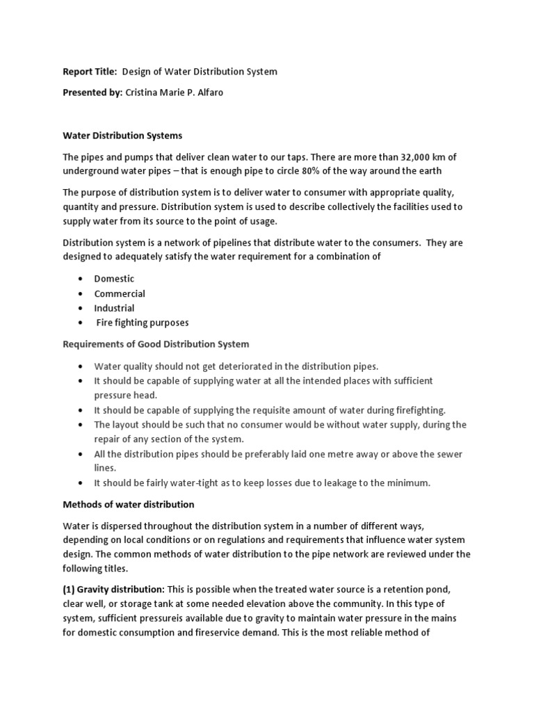 Design Of Water Distribution System Pdf Water Supply Network Pump