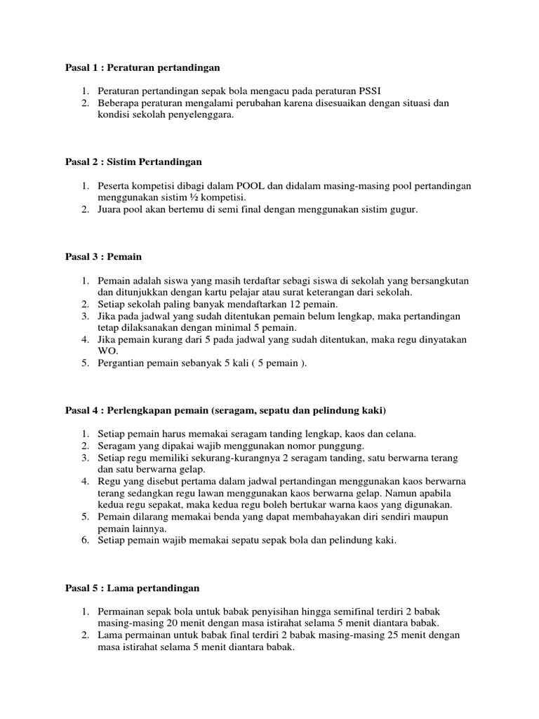 Peraturan Pertandingan Sepak Bola Mini Pdf