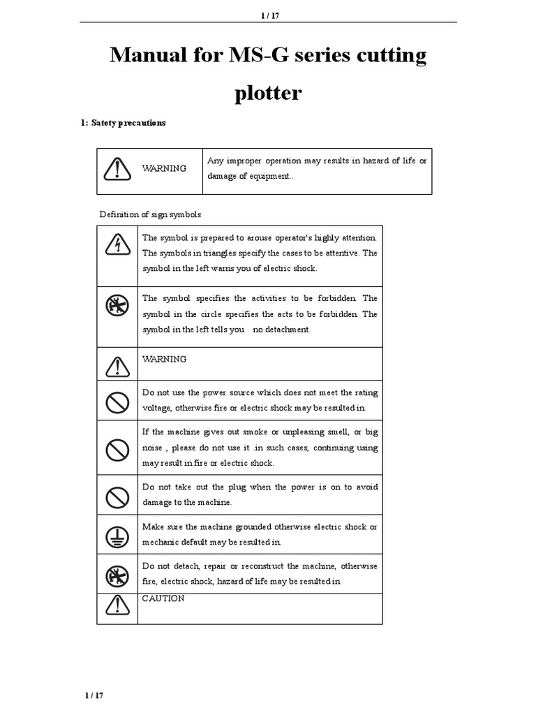 MS-G Cutting Plotter Operation Manual | PDF | Usb | Installation ...