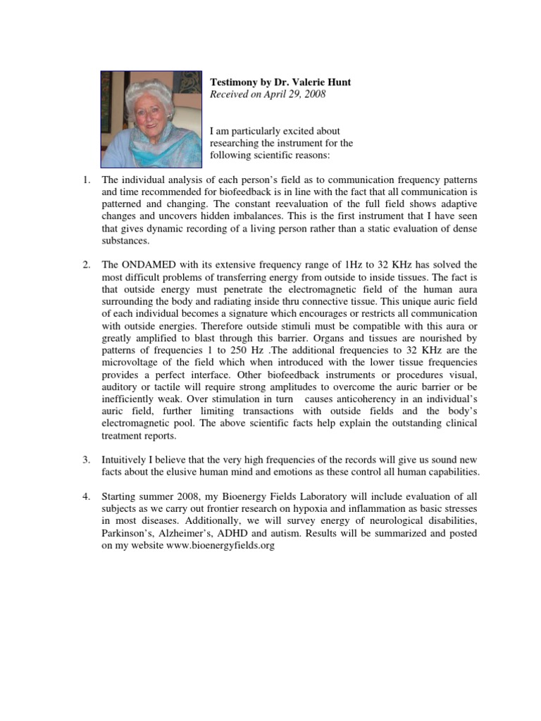Valerie Hunt Testimony and Bio | PDF | Hertz | University Of