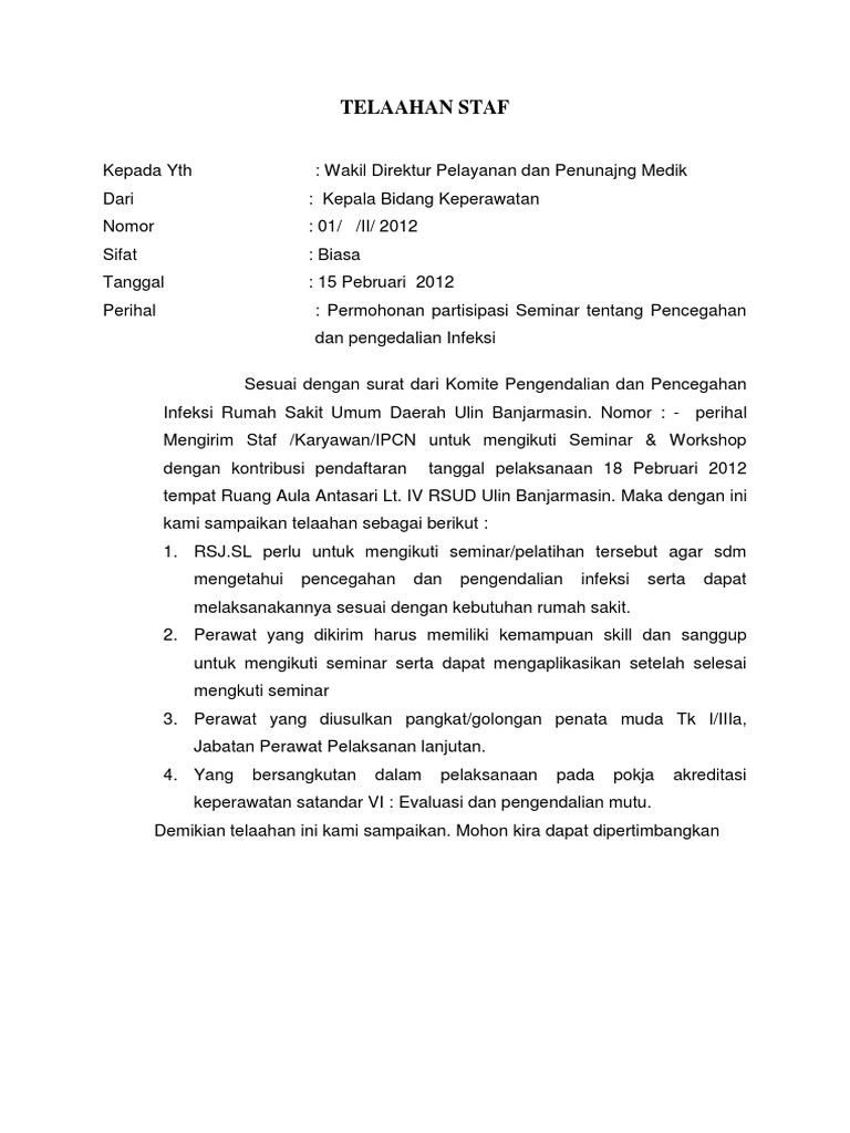 Contoh Telaahan Staf