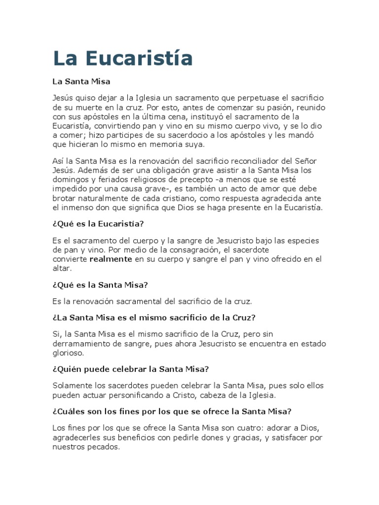 Significado y partes de la Eucaristía | PDF | eucaristía | Misa (liturgia)