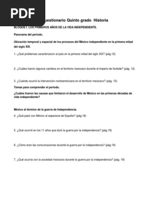 Cuestionario Quinto Grado Historia Mexico Conflictos