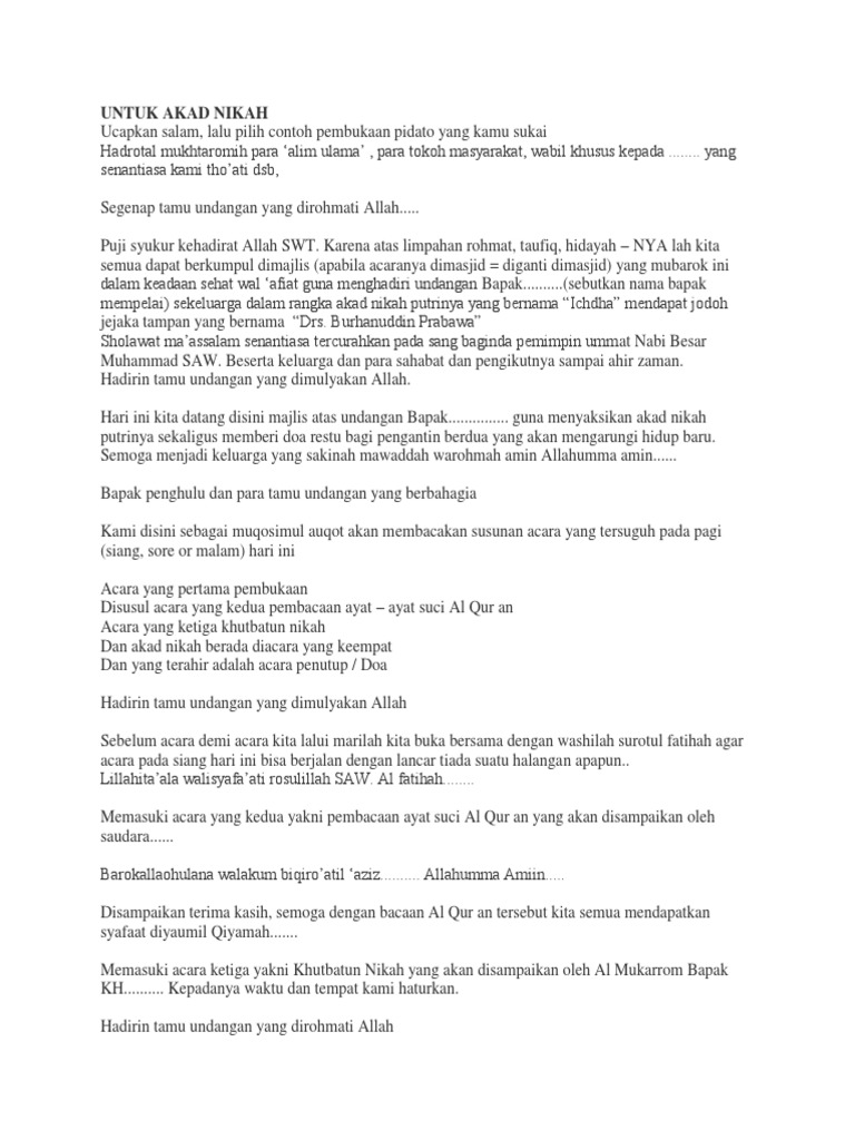 Teks Mc Untuk Akad Nikah Resepsi Pdf