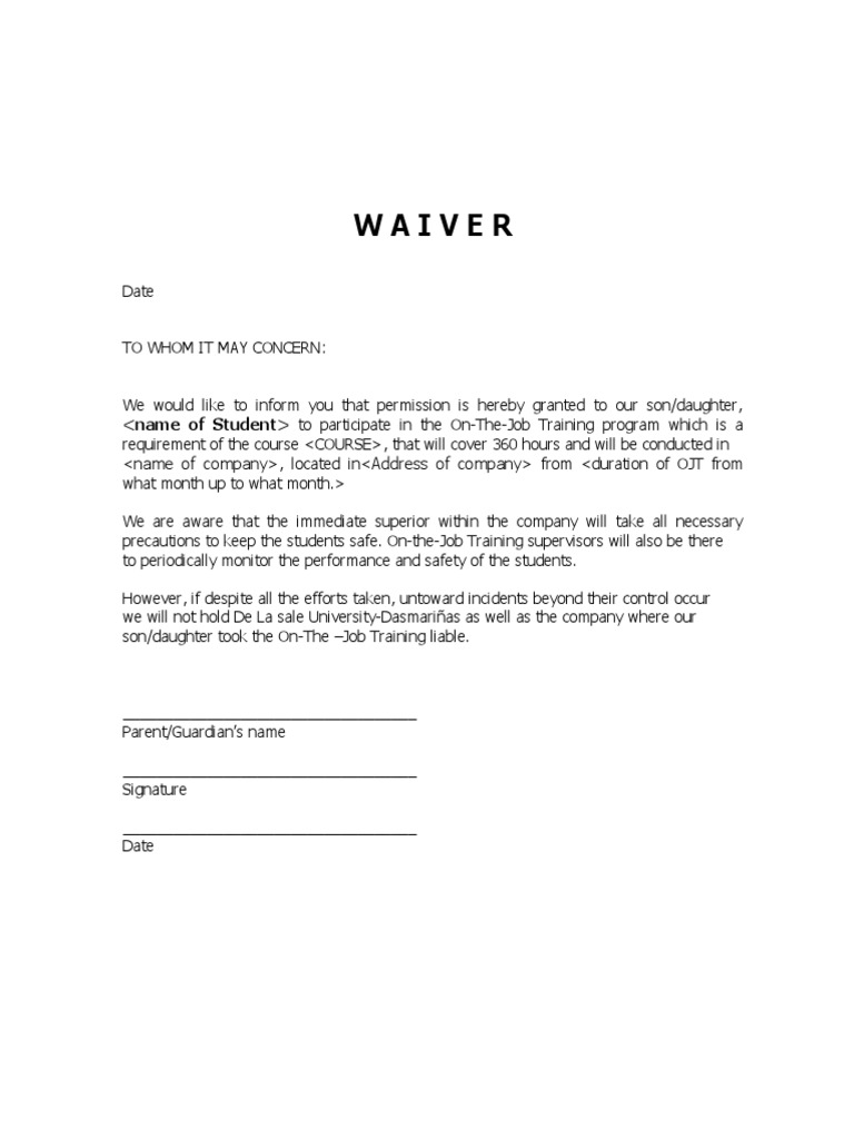 Waiver: Name of Student | PDF