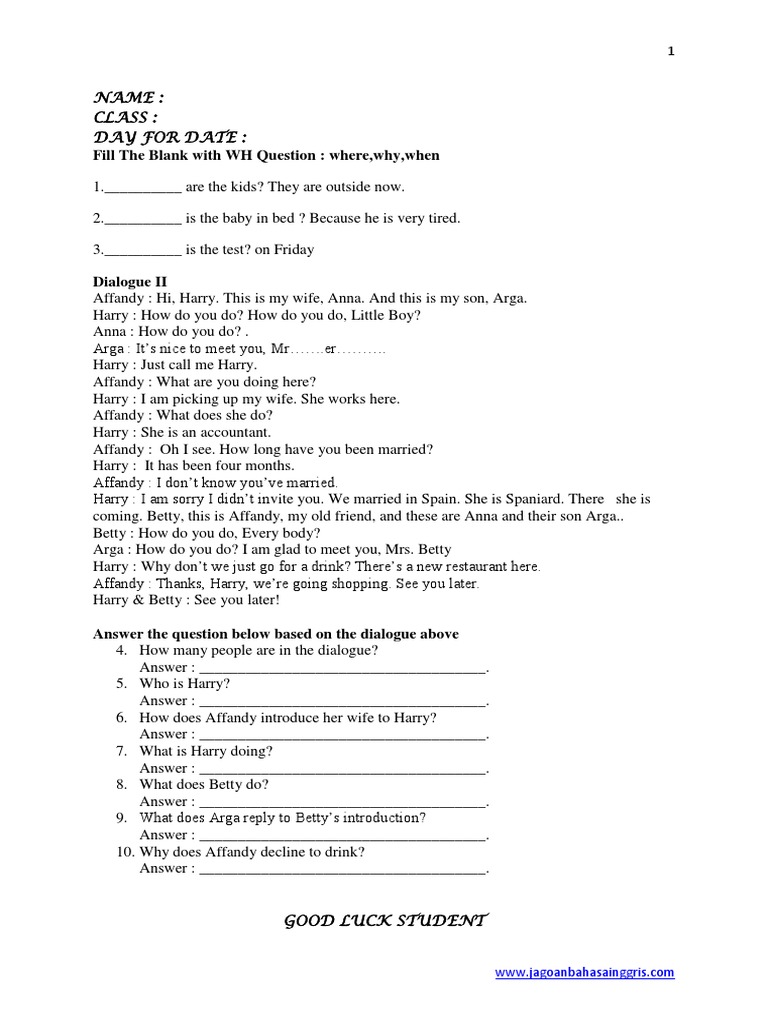 Fill The Blank With WH Question: Where, Why, When | PDF | Leisure