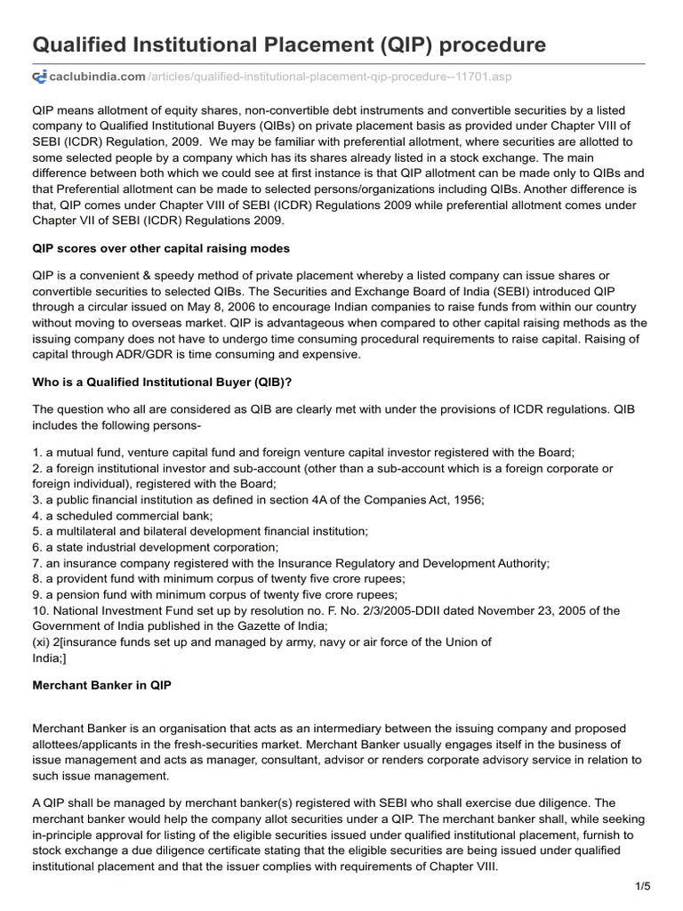 Understanding Qualified Institutional Placement | PDF | Securities ...