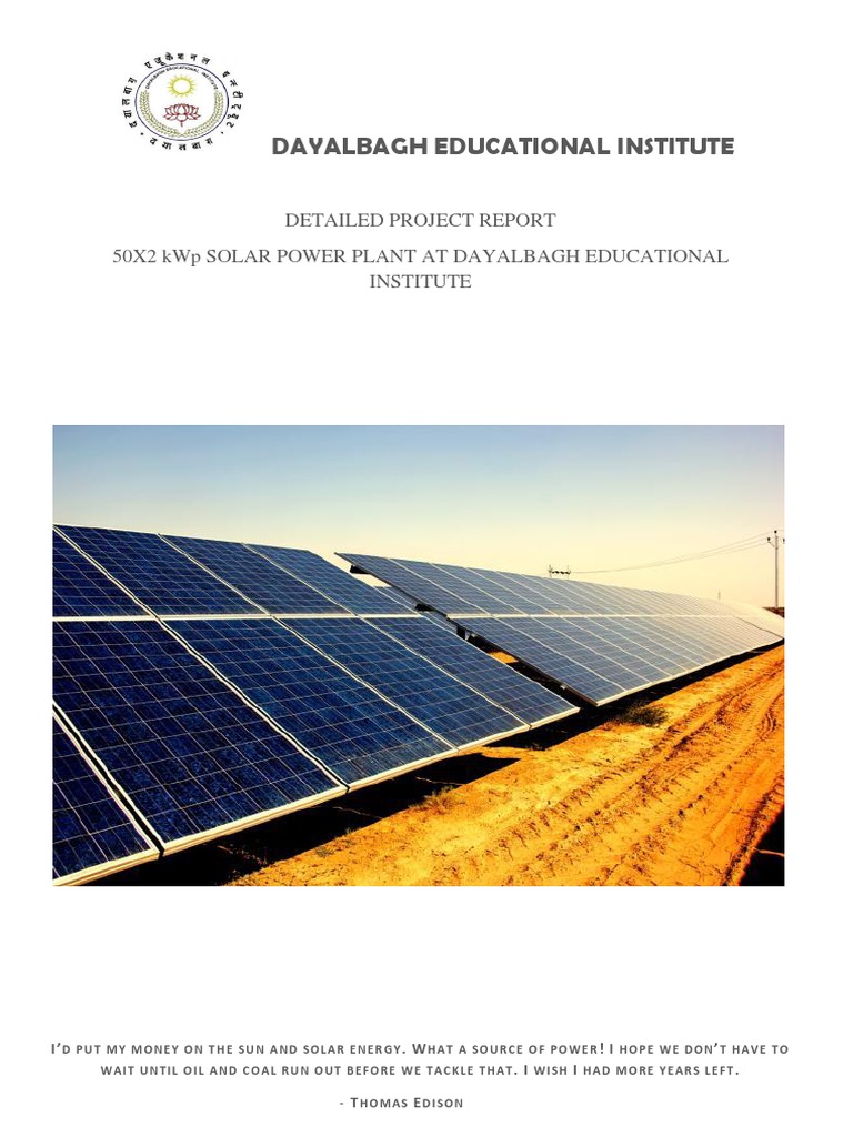 50kWp Solar Power Plant Project Report | PDF | Thin Film Solar Cell ...