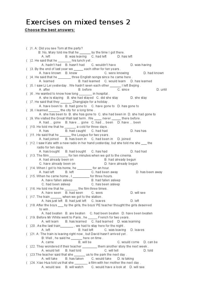 B2 Mixed Tenses Exercises with Answers | PDF | Leisure