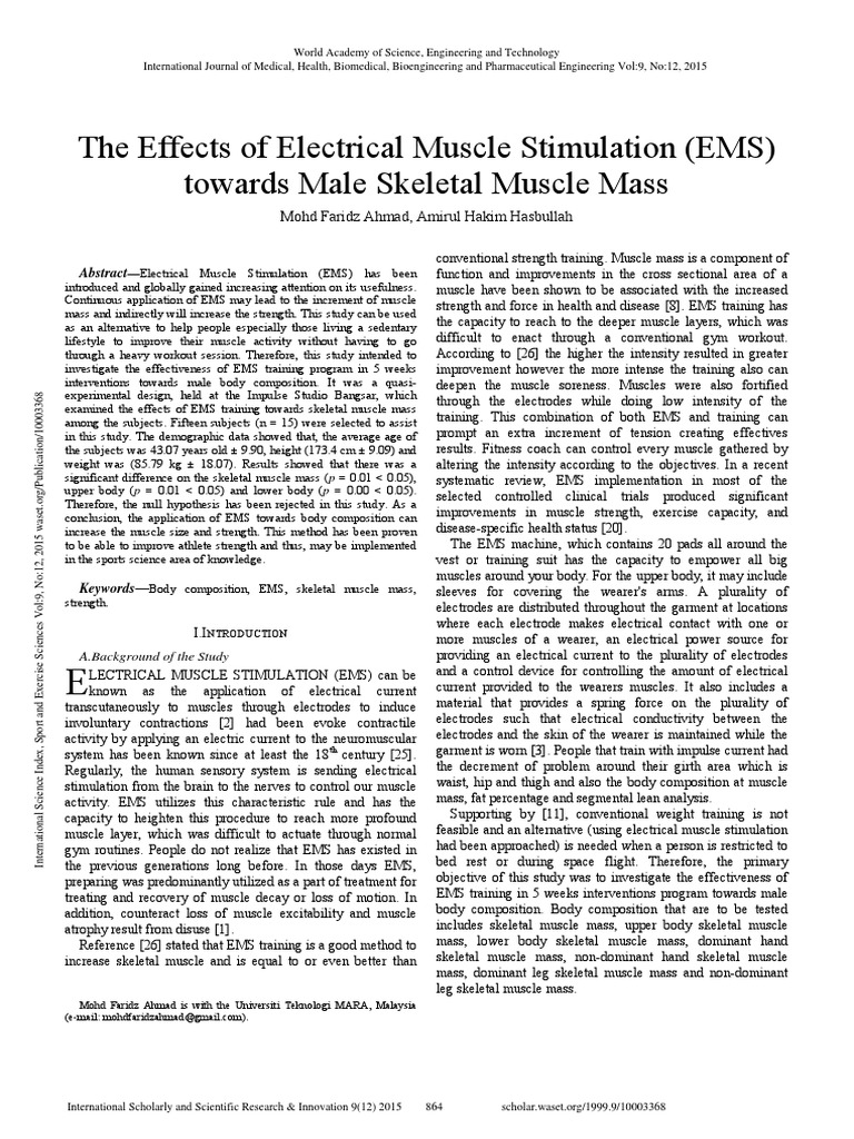 The Effects of Electrical Muscle Stimulation Ems Towards Male Skeletal