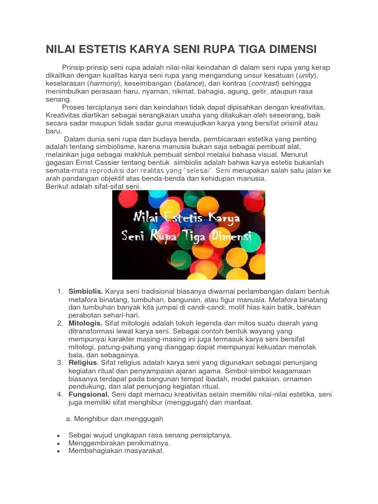 Nilai Estetis Karya Seni Rupa Tiga Dimensi Pdf