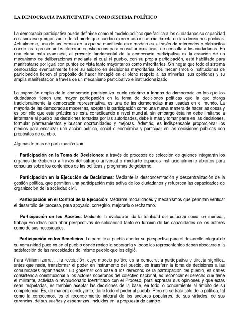 La Democracia Participativa Como Sistema Político | PDF | Democracia ...