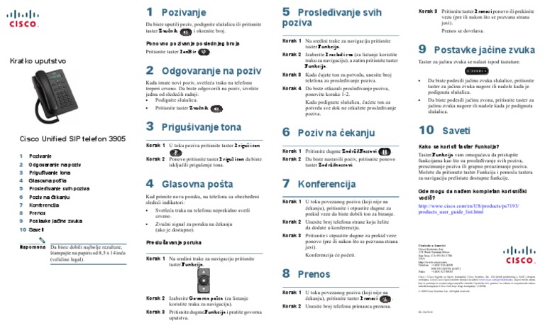 Uputstvo Za Telefon Cisco 3905 | PDF