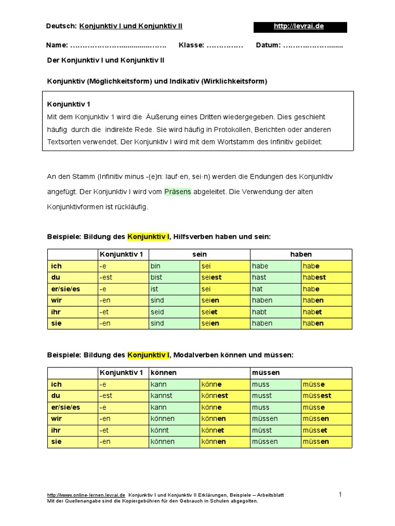01 Konjunktiv I Konjunktiv Ii Erklaerung Pdf