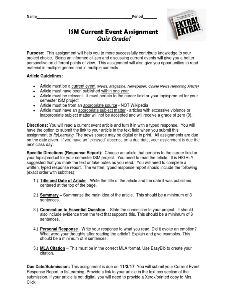 Current Event Assignment  PDF  News  Citation Within Current Events Worksheet Pdf