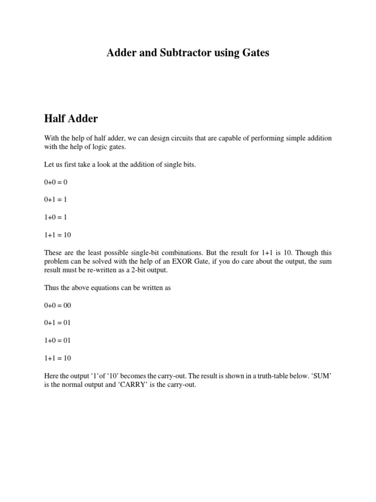 Adders and Subtractors with Logic Gates | PDF | Subtraction ...